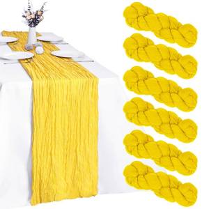 lot 49041 image: RestfulGlow 6 Pack Yellow Cheesecloth Table Runner 10FT Cheese Cloth Boho Gauze Fabric Table Runner 35 x 120 Inch Rustic Sheer for Spring Holiday Wedding Decor Baby Shower Party - Retail $15