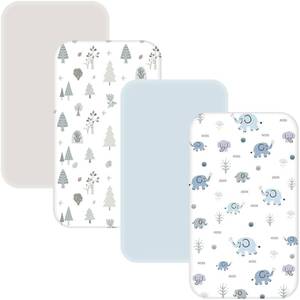 lot 49047 image: 4 Pack Baby Bassinet Sheets - 35x20 Bedside Bassinet Sheets for Newton, Ezebaby, AMKE(3 in 1) & Other Large Bedside Sleeper  Ultra Soft & Skin Friendly Bassinet Fitted Sheets for Boys Girls - Retail $23