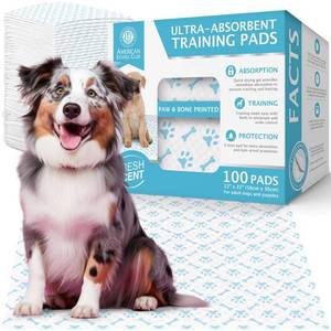 lot 49057 image: American Kennel Club Paw and Bone Training Pads for Dogs, 100 Count, 22 X 22 Fresh Scented, Absorbent Leak-Proof Dog Pee Pads in Box,Blue - Retail $25