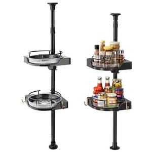 lot 49060 image: 2-Tier Corner Spice Rack Organizer 360° Rotatable, 19.68-43.5 Height Adjustable, 11LBS Load-Bearing with Hooks Space-Saving for Kitchen CounterCabinet Gaps, Tame Seasoning Clutter (Black) - Retail $12