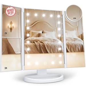lot 49063 image: HUONUL Makeup Mirror, Vanity Mirror with Lights, 2X3X10X Magnification, Touch Control, Trifold, Dual Power Supply, Mothers Day, Birthday Gifts for Mom,Gifts for Women,Girls, Dorm Room Essentials - Retail $24