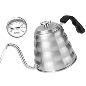 lot 49064 image: Gooseneck Kettle for Manual Drip Coffee & Tea 40oz Stainless Steel Pour Over Coffee Kettle with Thermometer Tea Kettle for Stovetop,1200ml,6 Cup,Silver,1Pack - Retail $21