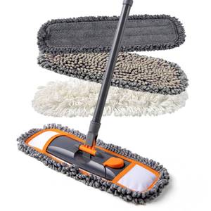 lot 49066 image: CLEANHOME Mops for Floor Cleaning with 3 Different Washable Pads and Extendable 55 Long Handle, Multifunction Dust Mop for Hardwood,Marble,Tile Floor Mopping,Orange - Retail $22