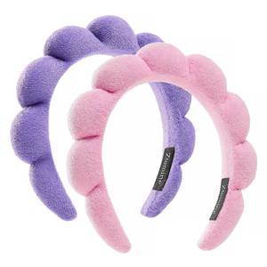 lot 49070 image: Spa Facial Headbands Combo Pack - 2 Terry Cloth Makeup Headbands for Face Washing, Masks, and Skin Treatments (Pink  Purple) - Retail $10