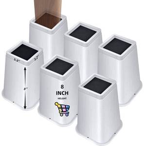 lot 49073 image: NKPOPHETE 8 inch Bed Risers Adjustable Furniture Risers - Heavy Duty Non-Slip Lift Supports for BedsCouchesSofas, Durable Square Design with Creates Storage Space (6 Pack White, 8 inch Square) - Retail $42