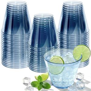 lot 49093 image: Glowserve 9 oz Clear Plastic Cups Blue Plastic Disposable Cups for Cocktail 50 Pack Fancy Cocktail Cup for Party Stemless Wine Glasses for Party Wedding Graduation Birthday - Retail $13