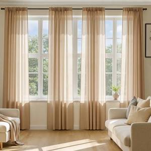 lot 49097 image: MIULEE Brown Sheer Curtains 90 Inches Long, 4 Panels Set, Rod Pocket Voile Drapes Light Filtering and Semi Transparent, Elegant Window Treatments for Bedroom Living Room,54 x 90 Inches - Retail $30