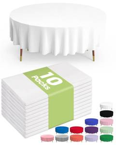 lot 49118 image: Pureegg Plastic Table Cloth Disposable 10 Pack, 84 Round Table Cloths, Party, Picnic, Wedding, Decorative Tablecloths, Round, White Plastic Cover, Leakproof & Sturdy, White - Retail $13