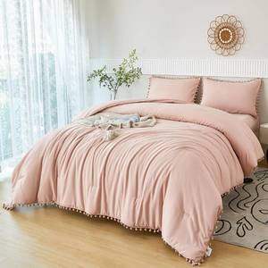 lot 61740 image: PERFEMET Blush Twin Bed in A Bag for Girls 5 Pcs Boho Pom Pom Bed Comforter Set with Sheets Soft Lightweight Pink Plain Bedding for Kids Teens(Blush, Twin) - Retail $50