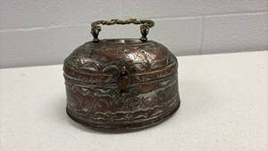 lot 30109 image: Ornate Bronze Metal Jewelry Box with Handle - Retail $45