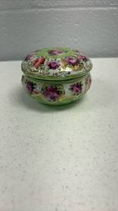 lot 30117 image: Hand-Painted Porcelain Trinket Box with Floral Design - Retail $25