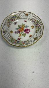 lot 30120 image: Schumann Bavaria Reticulated Porcelain Bowl with Hand-Painted Floral Design - Retail $35