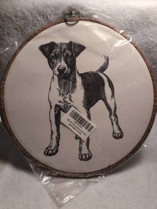 lot 2704 image: Black Dog Wall Art Printed on Hoop Canvas