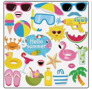 lot 2707 image: Hello Summer Photo Booth Props Set with Wooden Sticks