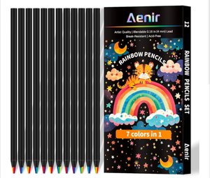 lot 2719 image: Aenir Rainbow Pencils Set - 7 Colors in 1 Wood-Cased Blendable Pencils