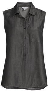lot 2752 image: Time and Tru Womens Gray Denim Sleeveless Button-Up Shirt - Size Large