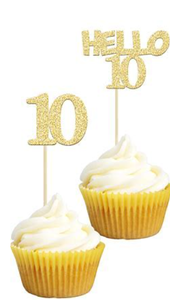 lot 2711 image: Gold Glitter #10 Birthday Cupcake Toppers Set