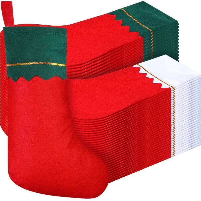 lot 36312 image: 60 Pcs Felt Christmas Stockings - 15 Inch Party Favors Xmas Decoration Rustic Christmas Santa Stockings for Holidays & Anniversaries (Green Trim, White Trim) - Retail $48