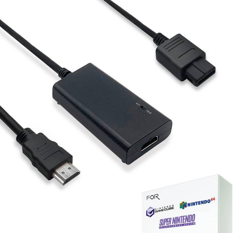 lot 36325 image: HDMI Cable for Nintendo Gamecube, Nintendo 64 N64, Super Nintendo SNES (3-in-1), GameCubeSNESN64 to HDMI Adapter with S-Video Signal Output (Better Video Quality), HD Converter with 43169 Switch - Retail $30