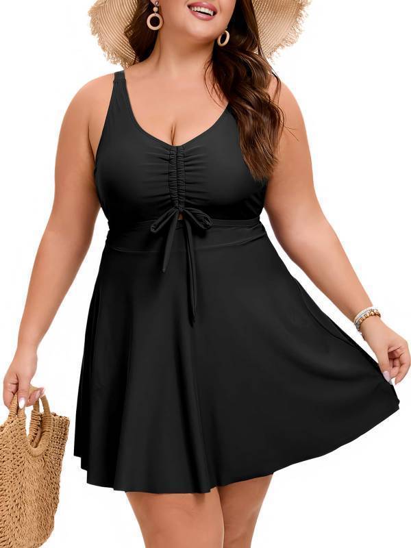 lot 36399 image: Bathing Suits for Women Over 50 Summer Black Slimming Tankini Swimdress Flowy Modest Plus Size Swimsuit - Retail $36