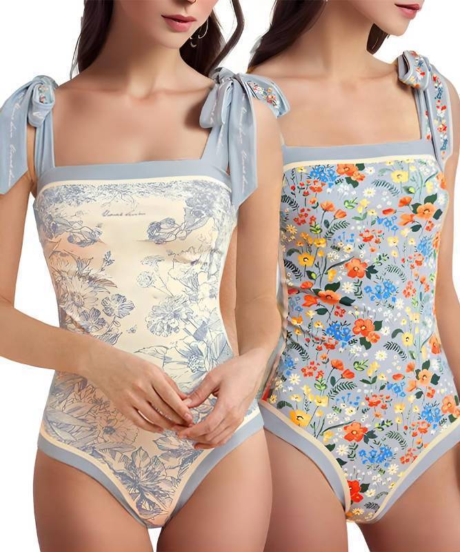 lot 36403 image: Reversible Floral One Piece Swimsuit Women Bathing Suit Vintage Cute with Adjustable Straps Swimwear Blue M - Retail $36