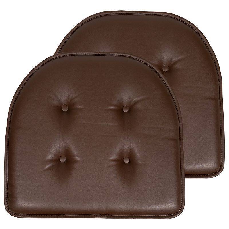 lot 36435 image: 8pc Sweet Home Collection Chair Cushion Memory Foam Pads Tufted Slip Non Skid Rubber Back U-Shaped 17  x 16  Seat Cover  8 Count Faux Leather Chocolate Brown - Retail $112