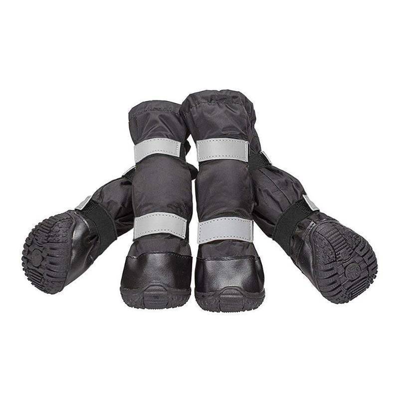 lot 45600 image: 4 PCS Dog Boots Waterproof Dog Shoes with Reflective, Anti-Slip Pet Paw Protectors for Snowy, Rainy and Hot Pavement, Black, Small - Retail $30