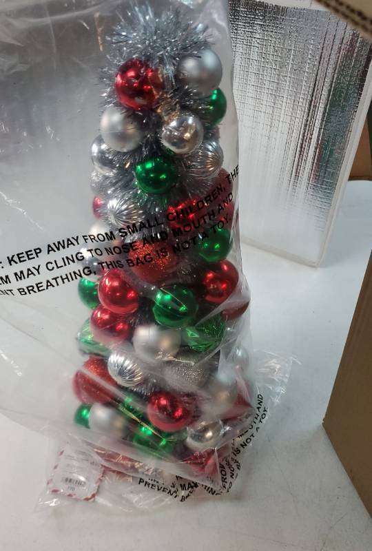 lot 45681 image: Christmas Tree with Tinsel and Ornaments. 18 inch. - Retail $70