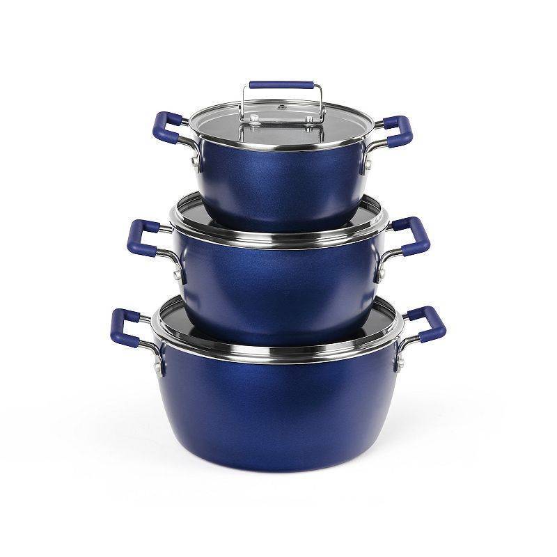 lot 26901 image: Granitestone 6 Pc Pots and Pans Set Non Stick  1.5Qt  3Qt  & 5Qt Nesting Pots Set for Cooking with Induction Cookware Set Space Saving  Non Toxic  Dishwasher Safe - Retail $160