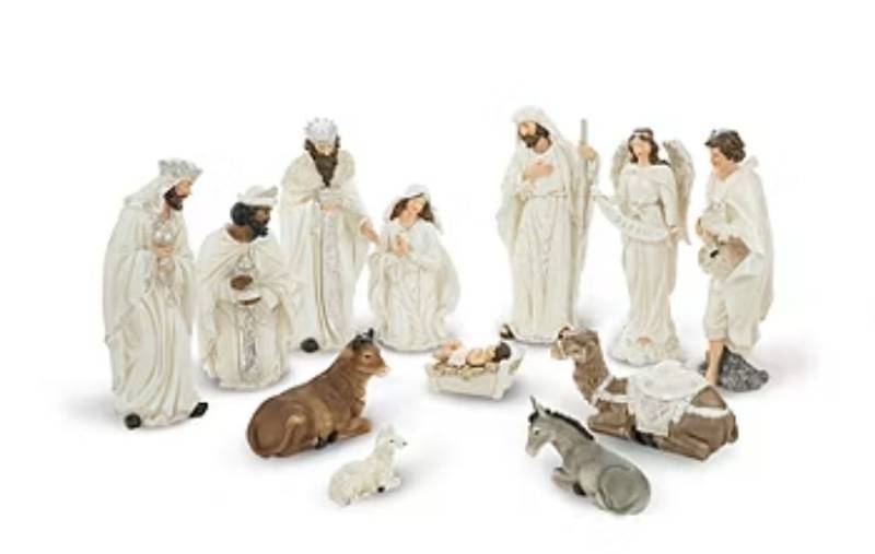 lot 26907 image: 12pcs Ivory Resin Figurine Nativity Set - Retail $367