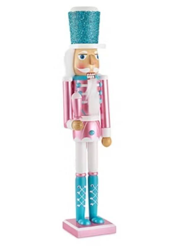 lot 26911 image: North Pole Trading Co. 24in Pink Wood Christmas Nutcracker - Retail $60