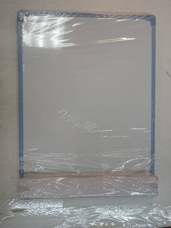 lot 26945 image: Double-Sided Dry Erase Board for Wall, 16x12 Hanging Whiteboard, Small Dry Erase White Board kit, Portable Whiteboard for Planning, Drawing, Memo, to Do List, Blue Frame - Retail $13