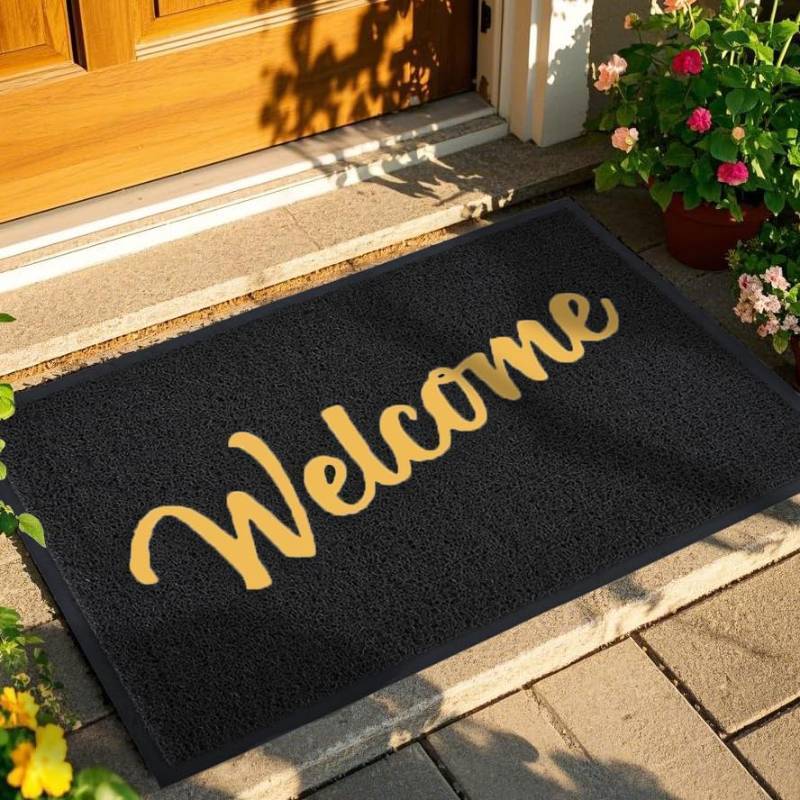 lot 26956 image: Welcome Mat Outdoor Indoor, 36x24, Black-Gold, Waterproof, Non Slip, Easy Clean - Retail $26