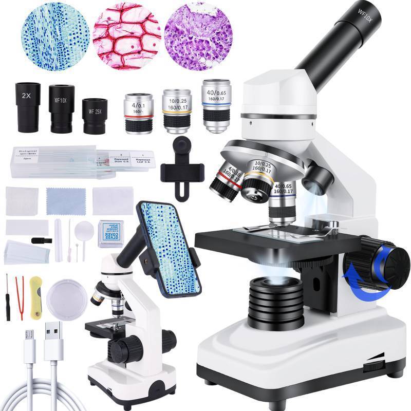 lot 26976 image: Microscope,40X-2000X Microscope with Phone Adapter & Slides Set for Students School Lab and Home Education (Monocular Microscope) - Retail $70