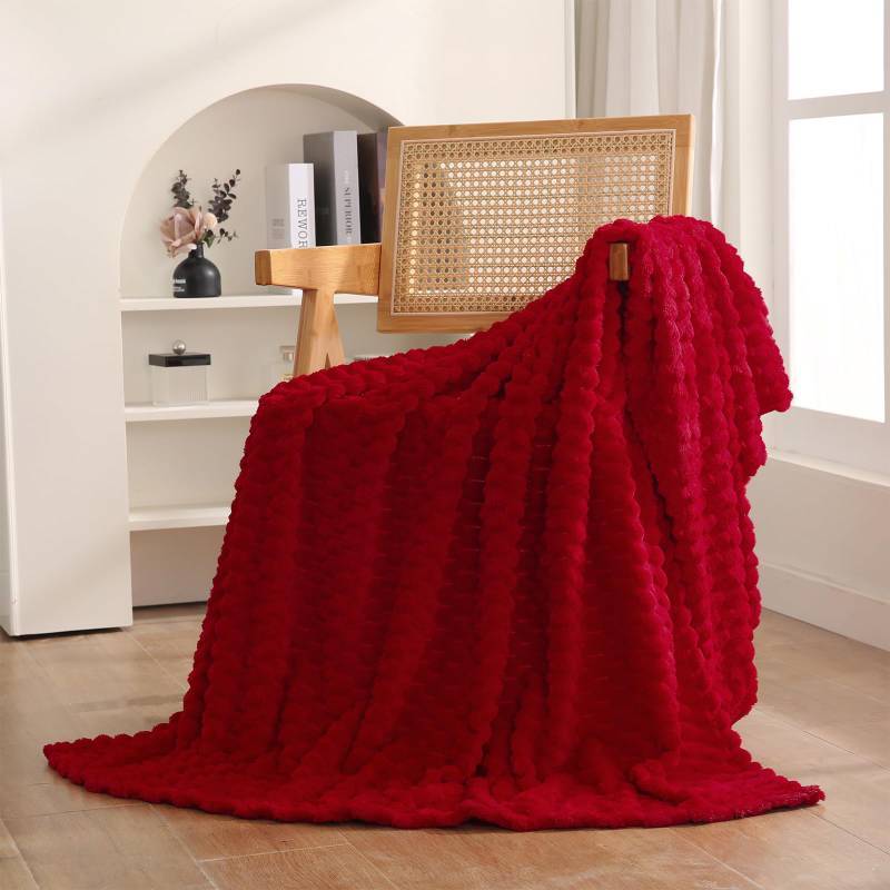 lot 27004 image: Red Throw Blanket 50x60 inches Gifts for Mom Fuzzy 3D Jacquard Decorative Flannel Fleece Super Soft Plush Cozy Blanket for Couch Sofa Chair Lightweight - Retail $10