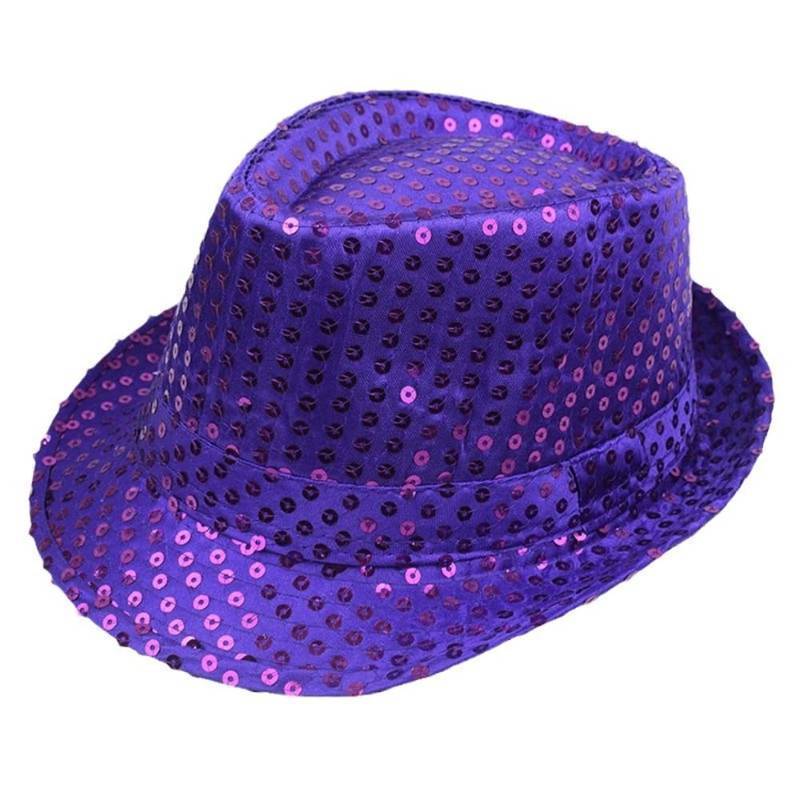 lot 56028 image: Sequin Fedoras Hats for Kids, Assorted Color, Bulk, Mardi Gras, Gangster Costume (Purple) - Retail $8