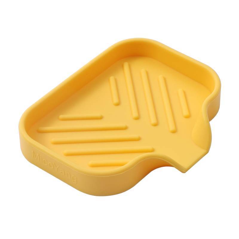 lot 56074 image: Silicone Bathroom Soap Dishes with Drain Spout-Bathroom and Kitchen Sink Organizer, Sponge Holder, Dish Soap Tray, Cup on Sink or Counter-Yellow 4.9x3.2 - Retail $6