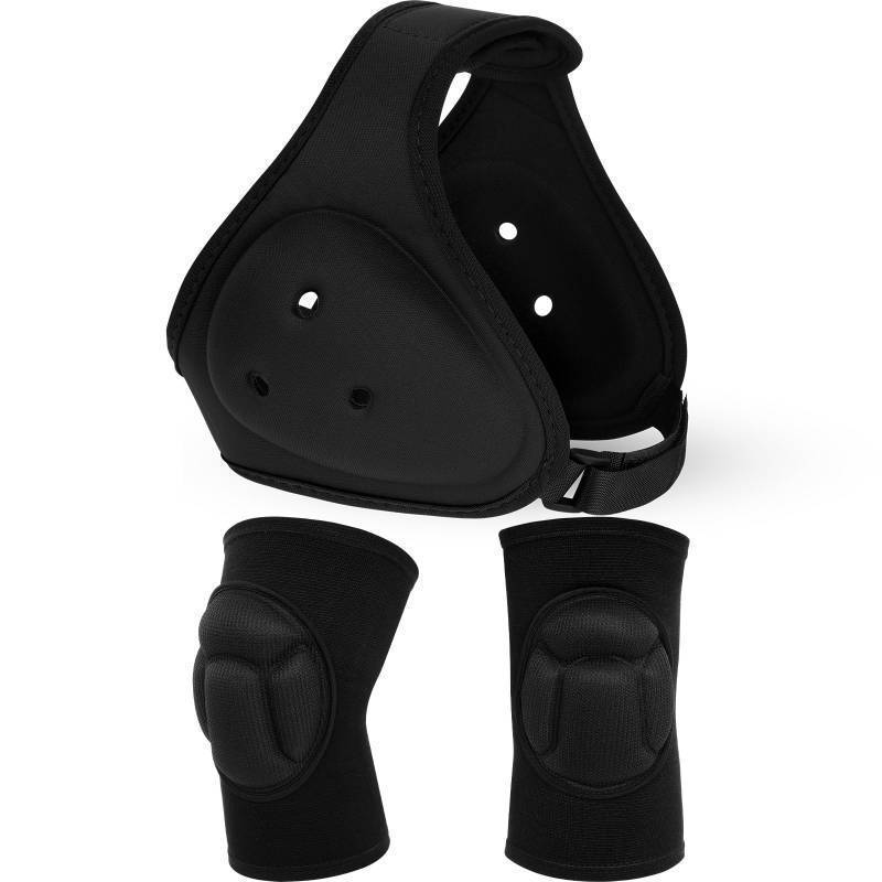 lot 56080 image: 3 Pcs White Wrestling Headgear Knee Pads Set for Kids Youth, Thick Sponge Anti Slip Knee Sleeve, Adjustable Wrestling Ear Guard Protective for Sparring Brazilian Jiu Jitsu Training - Retail $24