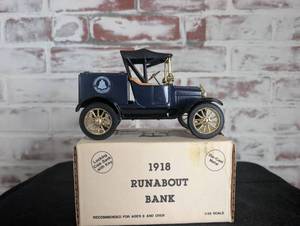 lot 721 image: ERTL 1918 Runabout Bank Die-Cast Model Car with Original Box