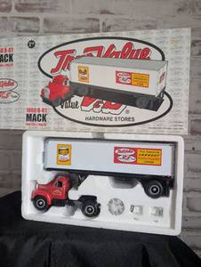 lot 801 image: First Gear 1960 Mack B-61 Tractor Trailer True Value Hardware 134 Scale Die-Cast Model