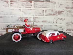lot 1202 image: Hardware Hank Die Cast Model Car Set with Early Automobile and Delivery Truck