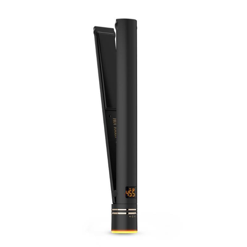 lot 16105 image: HOT TOOLS Black Gold Ionic 1 14 Inch Flat Iron, Use as Straightener for Sleek Straight Hair or Use Rounded Edges for Shiny Curls and Waves, Stylist-Preferred - Retail $89