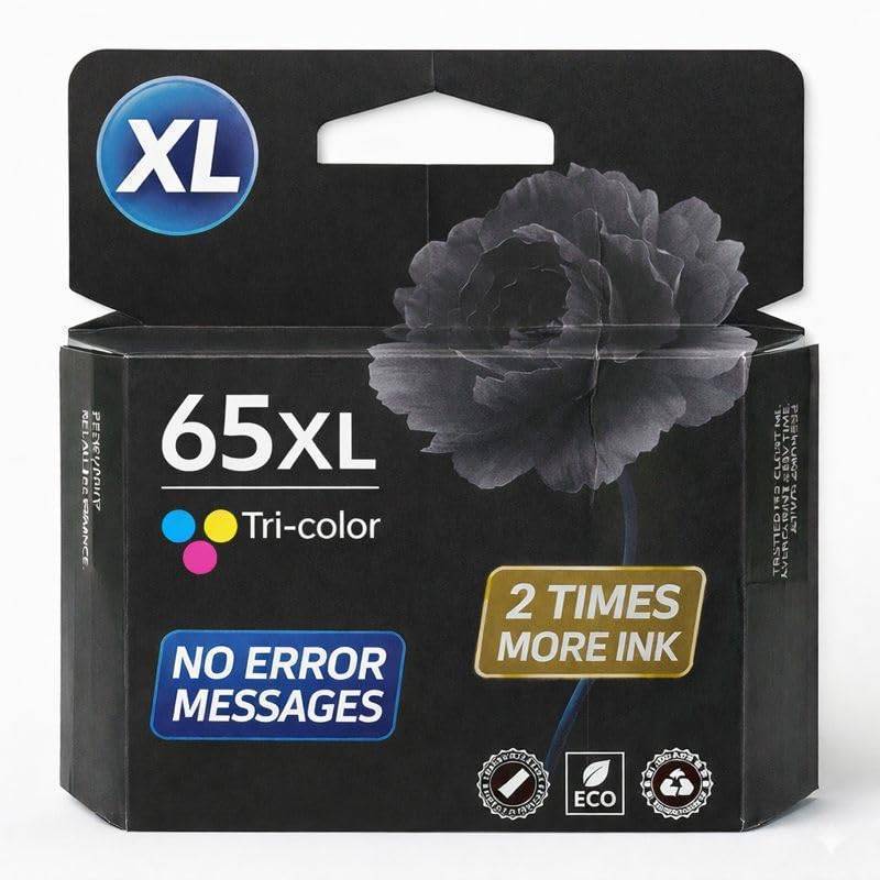 lot 26265 image: 65XL Ink Cartridges Black and Color High-Yield Replacement for HP Ink 65 Cartridges Work for HP DeskJet 3755 3772 3700 3752 3722 2600 2622 Envy 5055 5000 5070 5052, 2 Pack Black, Tri-Color - Retail $41