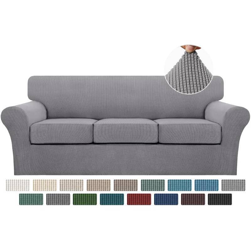 lot 26482 image: 4 Piece Sofa Covers for 3 Cushion Couch Sofa Slipcover Soft Couch Cover for Dogs-Washable Sofa Furniture Covers with 3 Individual Cushion Covers, Feature Jacquard Fabric(Dove) - Retail $50