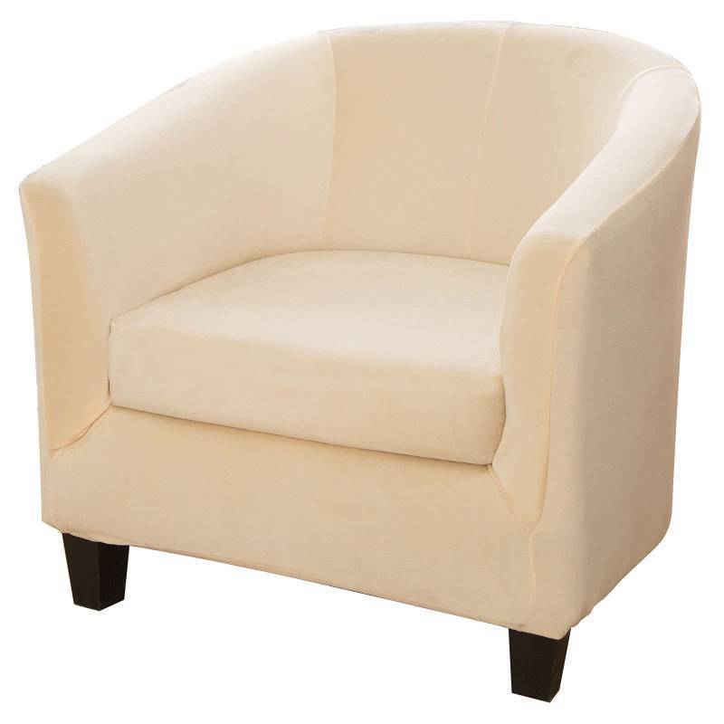 lot 26490 image: Tub Chair Slipcover 2-Piece Velvet Barrel Club Chair Covers with Cushion Cover Stretch Soft Washable Armchair Sofa Couch Furniture Protector for Living Room Hotel Counter (Beige Yellow) - Retail $36