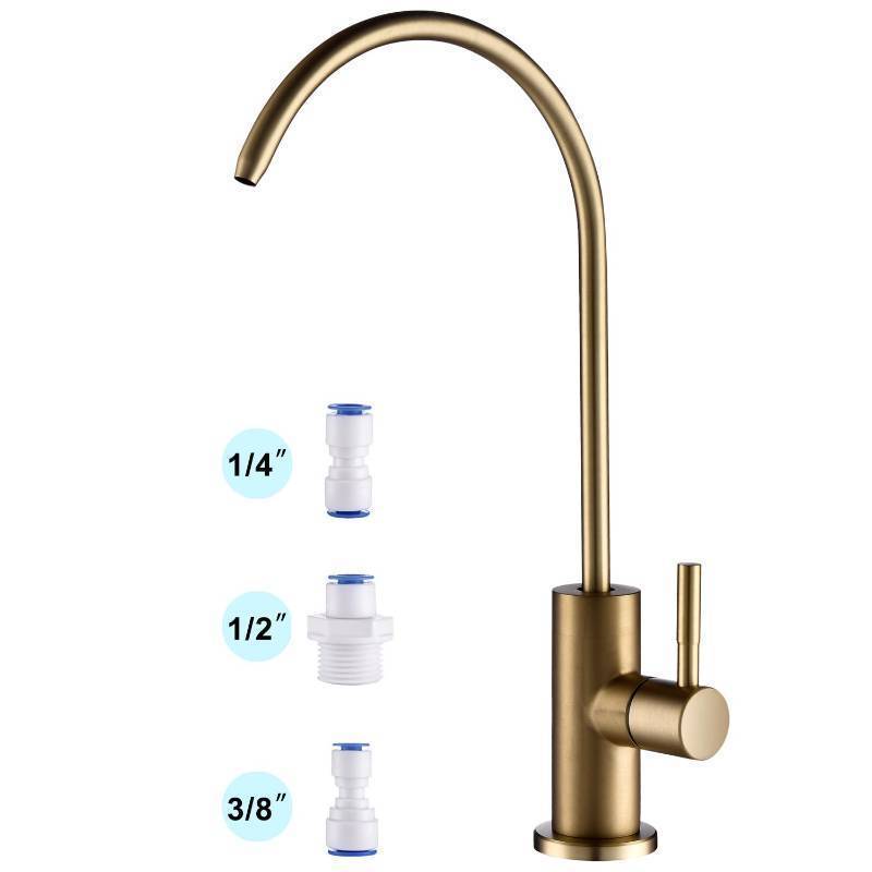 lot 56681 image: Brushed Gold Drinking Water Filter Faucet for Kitchen Sink Reverse Osmosis Ro System, Lead-Free Sus Stainless Steel with Brass Finish - Retail $36