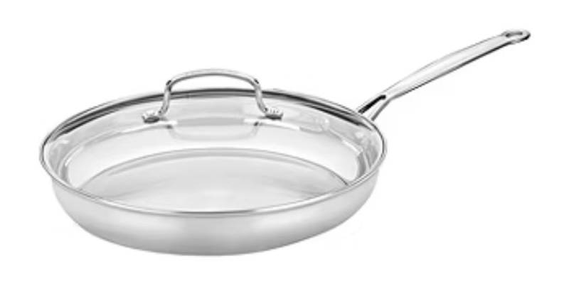 lot 56714 image: Cuisinart Chefs Classic 12 Stainless Steel Skillet with Glass Lid - Retail $100