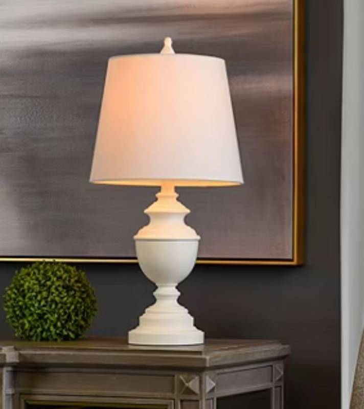 lot 56731 image: 25in Basilica Table Lamp, Hand Applied Finish, Linen Shade 60W (Bulb Not Included) - Retail $110