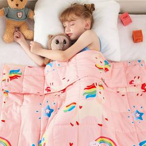 lot 72340 image: Unicorn Weighted Blanket 5 Pounds Cooling Weighted Lap Blanket, Pink Rainbow Heavy Blankets, Breathable Weighted Throw Blanket Gifts for 40-60lbs, 36x48 - Retail $26