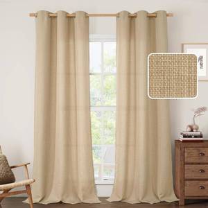 lot 72344 image: Natural Linen Curtains for Living Room, 84 Inch Faux Linen Textured Privacy Drapes Grommet Boho Burlap Panels for FarmhouseBedroom, Set of 2 Panels, Tan, 38 x 84 Inch - Retail $36